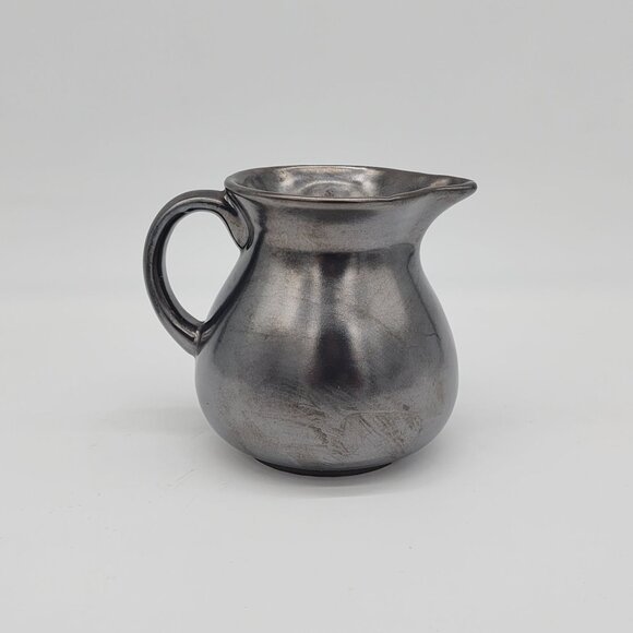 Prinknash Pottery Creamer Pewter Glaze Metallic Gunmetal Finish England VTG 4" - Picture 4 of 6
